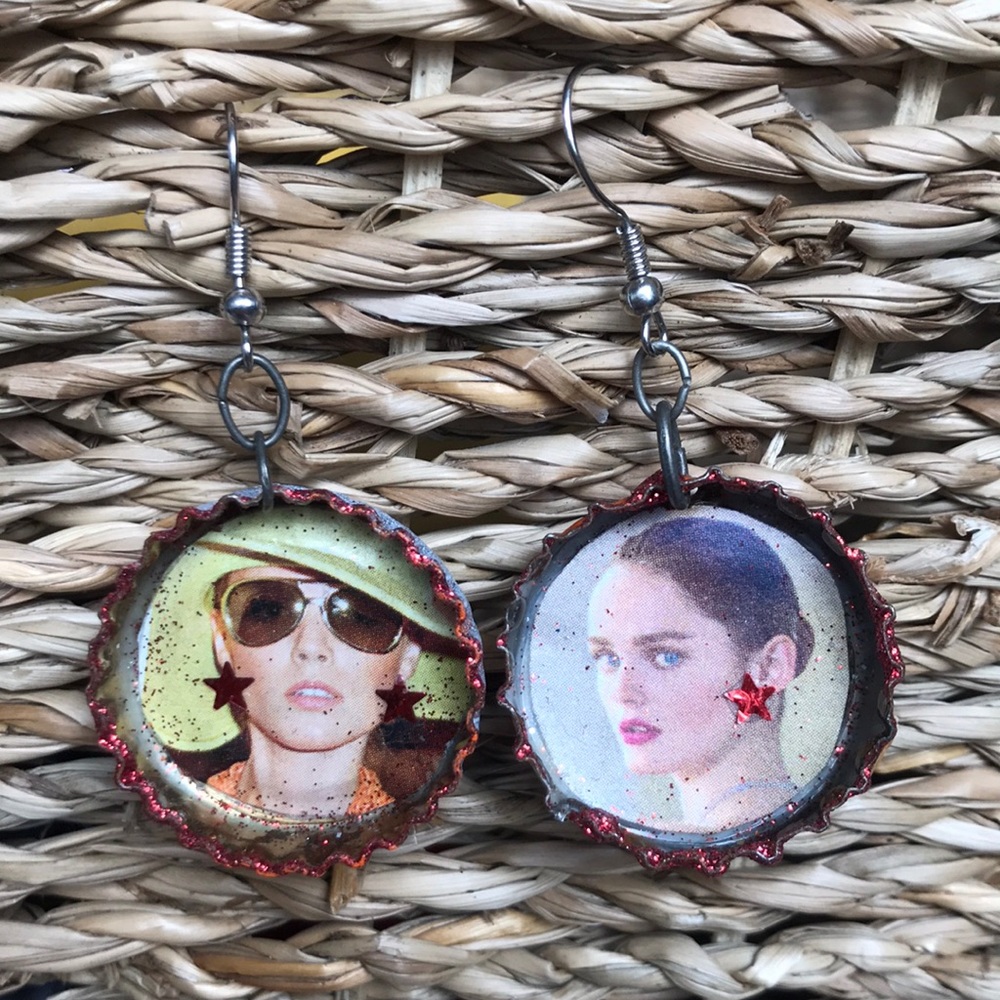 Eco friendly handmade bottle cap earrings